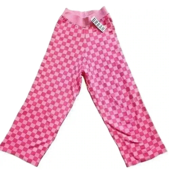 Daisy Street CHECKERED KNIT WIDE LEG PANT IN PINK COMBO XS - Picture 1 of 3